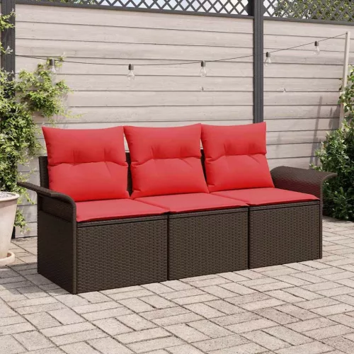 vidaXL Kerti Kanapé Szett párnával tárolóval 3 pcs Barna Poli rattan