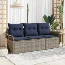   vidaXL Kerti Kanapé Szett párnával tárolóval 3 pcs Szürke Poli rattan