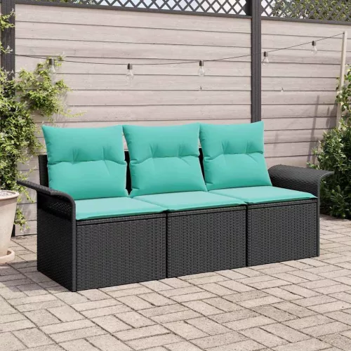 vidaXL Kerti Kanapé Szett párnával tárolóval 3 pcs Fekete Poli rattan