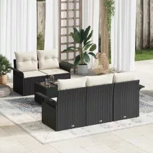   vidaXL Kerti Kanapé Szett 6 pcs Fekete és Krém 55 x 55 x 37 cm