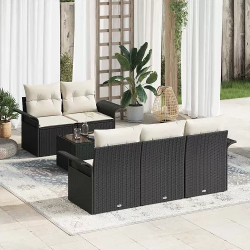 vidaXL Kerti Kanapé Szett 6 pcs Fekete és Krém 55 x 55 x 37 cm