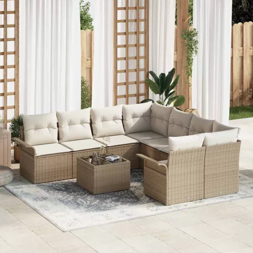 vidaXL Kerti Kanapé Szett párnával tárolóval 9 pcs Beige és krém