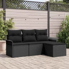   vidaXL Kerti Kanapé Szett párnával tárolóval 4 pcs Fekete Poli rattan
