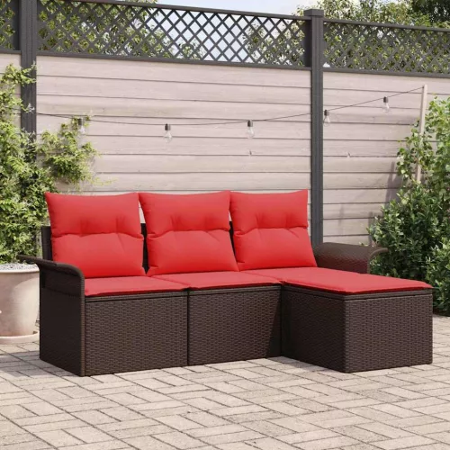 vidaXL Kerti Kanapé Szett párnával tárolóval 4 pcs Barna polirattan