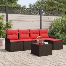   vidaXL Kerti Kanapé Szett tárolóval 6 pcs Barna polirattan