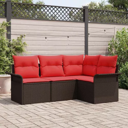 vidaXL Kerti Kanapé Szett tárolóval 4 pcs Barna polirattan