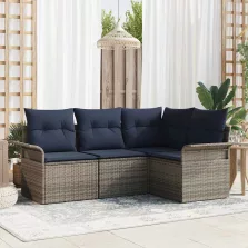   vidaXL Kerti Kanapé Szett tárolóval 4 pcs Szürke polirattan