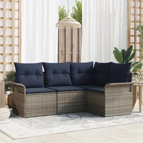 vidaXL Kerti Kanapé Szett tárolóval 4 pcs Szürke polirattan