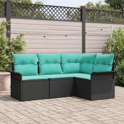 vidaXL Kerti Kanapé Szett tárolóval 4 pcs Fekete polirattan