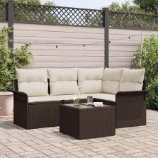   vidaXL Kerti Kanapé Szett párnával tárolóval 5 pcs Barna Poli rattan