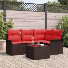   vidaXL Kerti Kanapé Szett tárolóval 5 pcs Barna polirattan