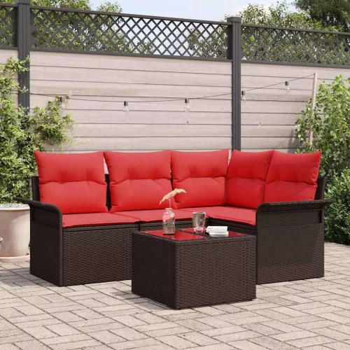 vidaXL Kerti Kanapé Szett tárolóval 5 pcs Barna polirattan