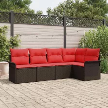   vidaXL Kerti Kanapé Szett tárolóval 5 pcs Barna polirattan