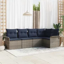   vidaXL Kerti Kanapé Szett tárolóval 5 pcs Szürke polirattan