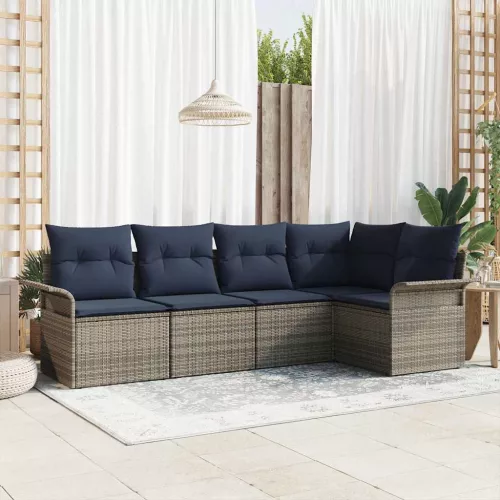 vidaXL Kerti Kanapé Szett tárolóval 5 pcs Szürke polirattan