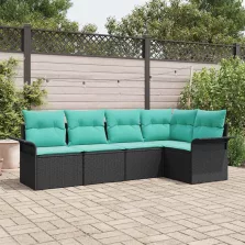  vidaXL Kerti Kanapé Szett tárolóval 5 pcs Fekete polirattan