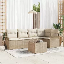   vidaXL Kerti Kanapé Szett párnával tárolóval 6 pcs Bézs Poli rattan