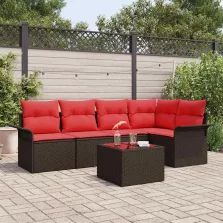   vidaXL Kerti Kanapé Szett tárolóval 6 pcs Barna polirattan