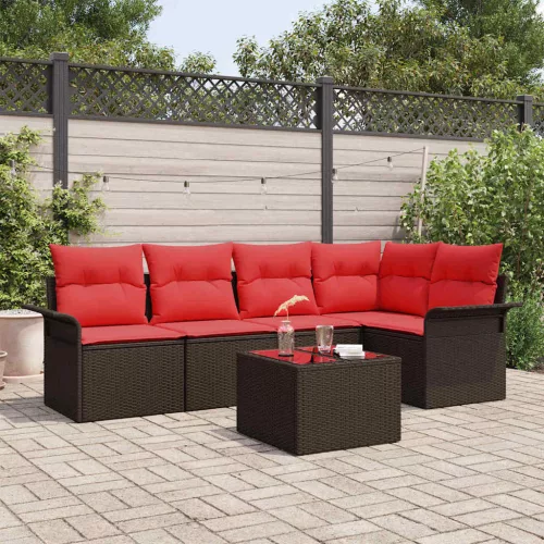 vidaXL Kerti Kanapé Szett tárolóval 6 pcs Barna polirattan