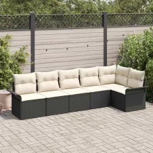   vidaXL Kerti Kanapé Szett párnával tárolóval 6 pcs Fekete Poli rattan