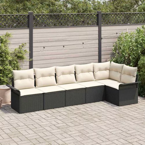 vidaXL Kerti Kanapé Szett párnával tárolóval 6 pcs Fekete Poli rattan
