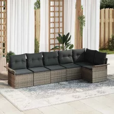   vidaXL Kerti Kanapé Szett párnával tárolóval 6 pcs Szürke Poli rattan
