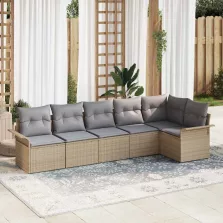   vidaXL Kerti Kanapé Szett párnával tárolóval 6 pcs Bézs Poli rattan
