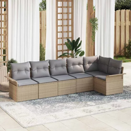 vidaXL Kerti Kanapé Szett párnával tárolóval 6 pcs Bézs Poli rattan