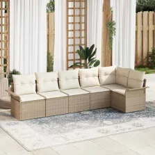   vidaXL Kerti Kanapé Szett párnával tárolóval 6 pcs Bézs Poli rattan