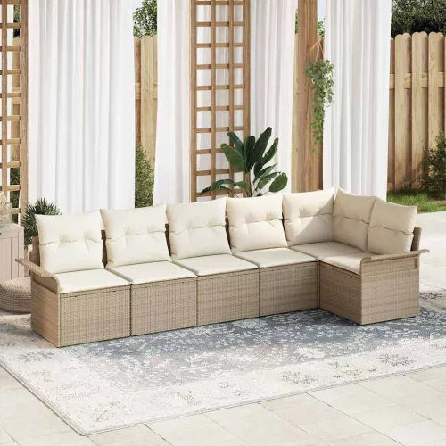 vidaXL Kerti Kanapé Szett párnával tárolóval 6 pcs Bézs Poli rattan