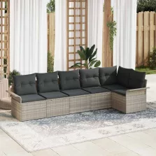   vidaXL Kerti Kanapé Szett párnával 6 pcs Világosszürke Poli rattan