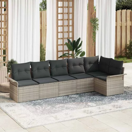 vidaXL Kerti Kanapé Szett párnával 6 pcs Világosszürke Poli rattan