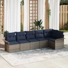   vidaXL Kerti Kanapé Szett tárolóval 6 pcs Szürke polirattan
