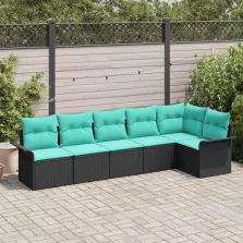   vidaXL Kerti Kanapé Szett tárolóval 6 pcs Fekete polirattan