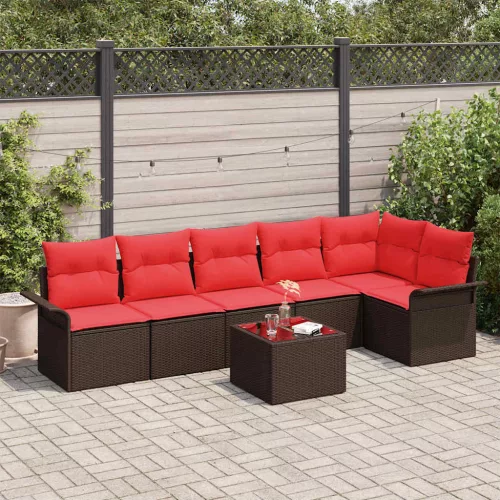 vidaXL Kerti Kanapé Szett tárolóval 7 pcs Barna polirattan