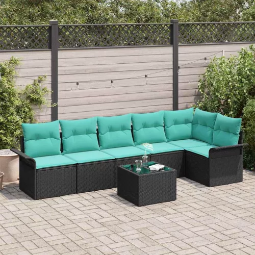 vidaXL Kerti Kanapé Szett párnával tárolóval 7 pcs Fekete Poli rattan