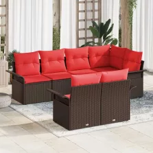   vidaXL Kerti Kanapé Szett párnával tárolóval 7 pcs Barna Poli rattan