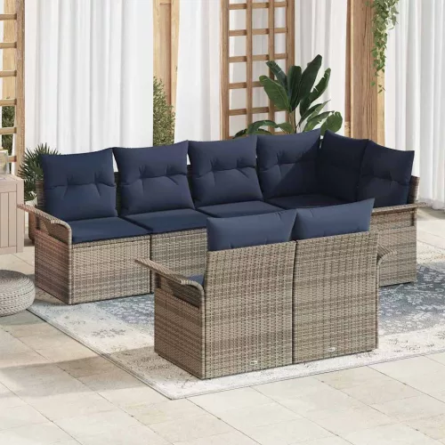 vidaXL Kerti Kanapé Szett párnával tárolóval 7 pcs Szürke Poli rattan