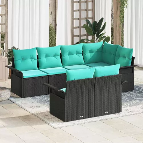 vidaXL Kerti Kanapé Szett párnával tárolóval 7 pcs Fekete Poli rattan