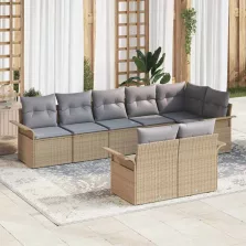   vidaXL Kerti Kanapé Szett tárolóval 8 pcs Bézs polirattan