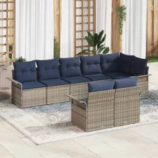   vidaXL Kerti Kanapé Szett tárolóval 8 pcs Szürke polirattan