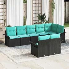   vidaXL Kerti Kanapé Szett tárolóval 8 pcs Fekete polirattan