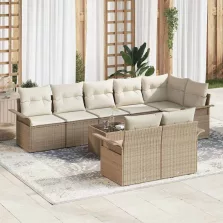   vidaXL Kerti Kanapé Szett párnával tárolóval 9 pcs Bézs Poli rattan