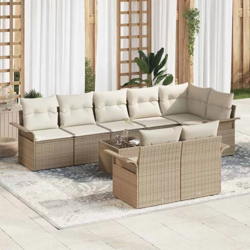 vidaXL Kerti Kanapé Szett párnával tárolóval 9 pcs Bézs Poli rattan