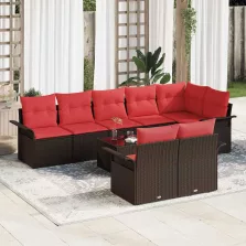   vidaXL Kerti Kanapé Szett tárolóval 9 pcs Barna polirattan