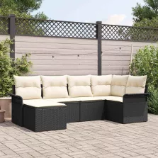   vidaXL Kerti Kanapé Szett párnával tárolóval 6 pcs Fekete Poli rattan