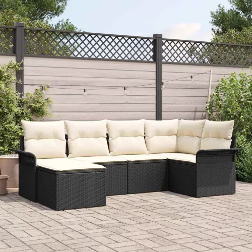 vidaXL Kerti Kanapé Szett párnával tárolóval 6 pcs Fekete Poli rattan