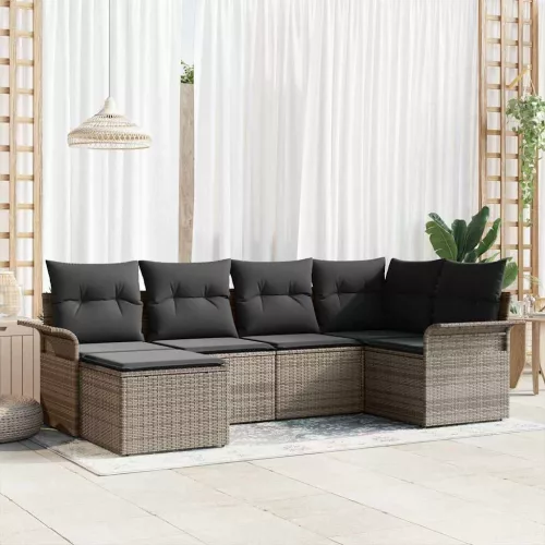 vidaXL Kerti Kanapé Szett párnával tárolóval 6 pcs Szürke Poli rattan