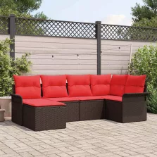   vidaXL Kerti Kanapé Szett tárolóval 6 pcs Barna polirattan