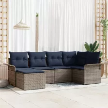   vidaXL Kerti Kanapé Szett tárolóval 6 pcs Szürke polirattan